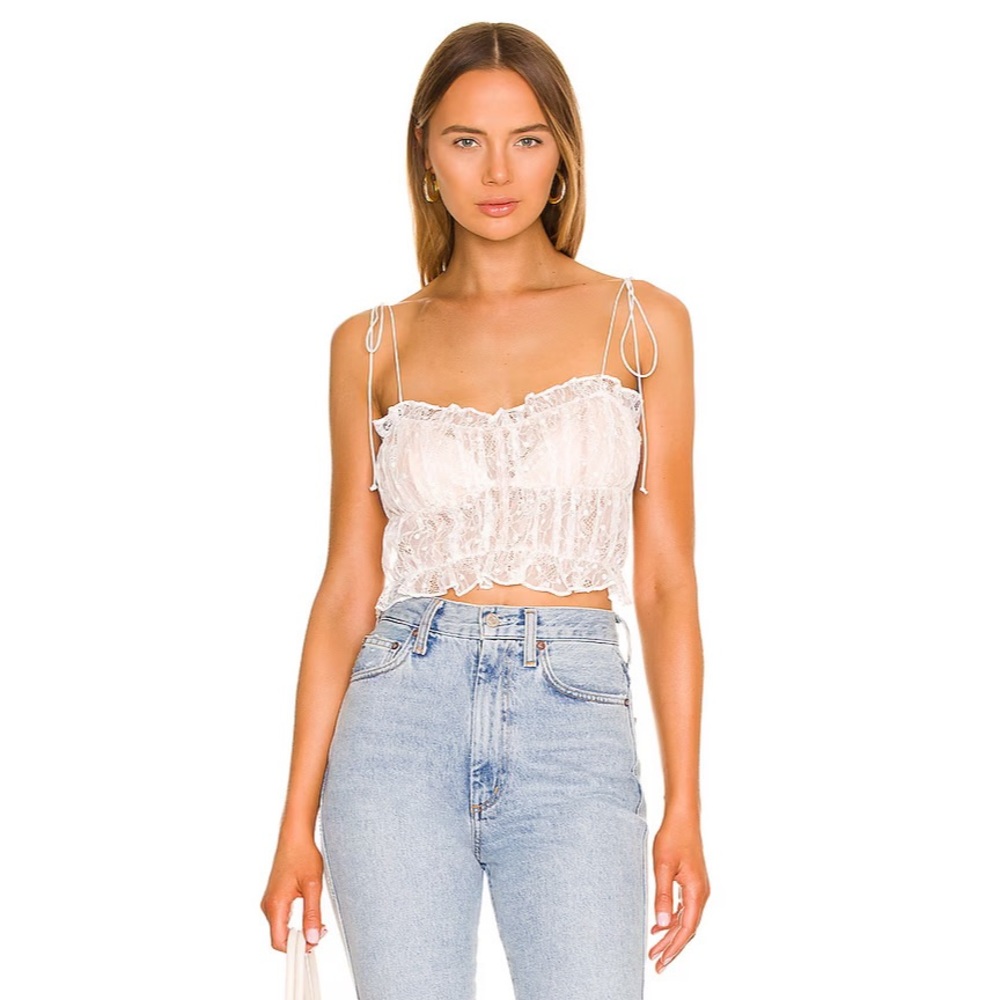 NWT For Love & Lemons Jules Lace Cropped Top in White